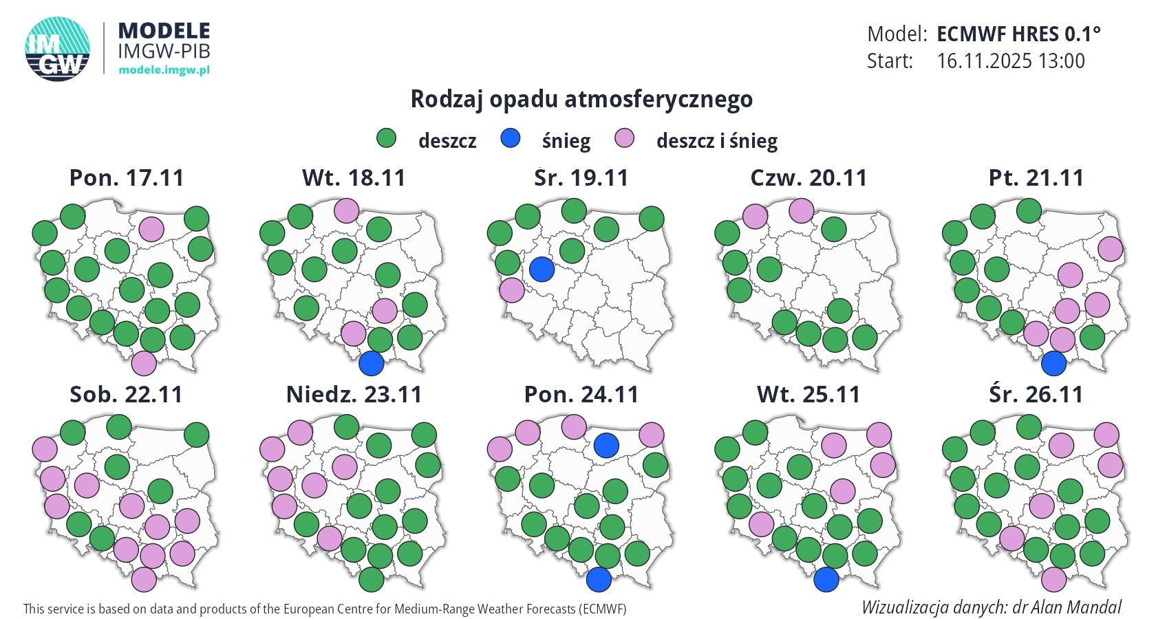 Rodzaj opadów w Polsce. Prognoza na 10 dni