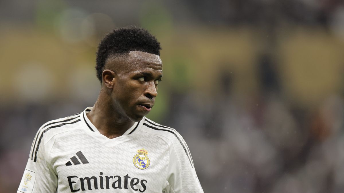 Doha, Qatar - December 18: Vinicius Junior of Real Madrid looks on during the FIFA Intercontinental Cup match between Real Madrid and CF Pachuca at Lusail Stadium on December 18, 2024 in Doha, Qatar. (Photo by Tnani Badreddine/DeFodi Images via Getty Images)