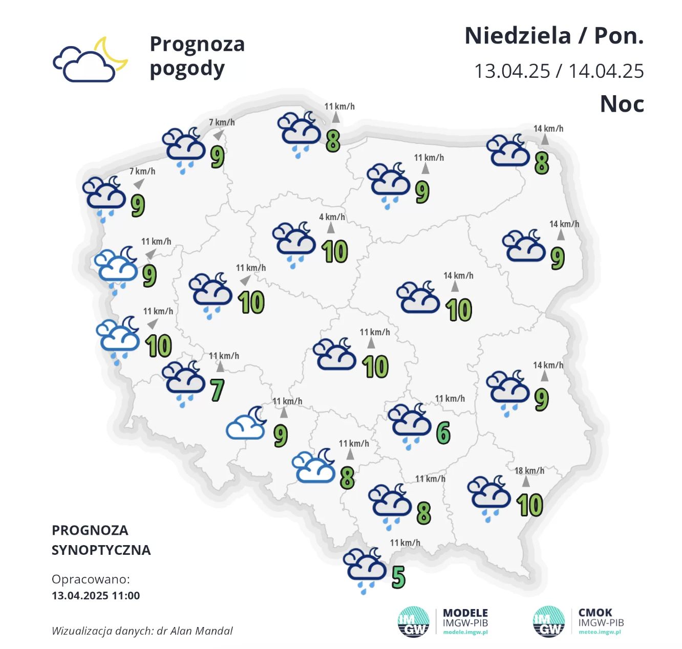Prognoza pogody - z niedzieli na poniedziałek