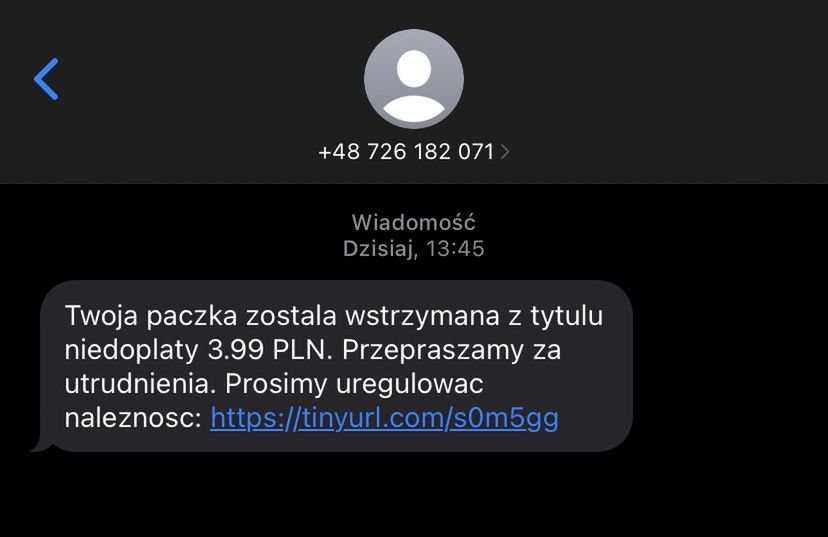 Fałszywy SMS o paczce