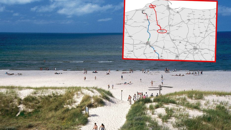 Możliwy przebieg Via Pomerania (na czerwono)