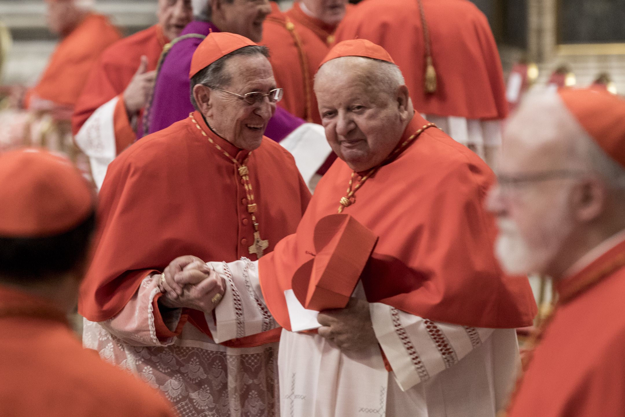 VATICAN CITY, VATICAN - OCTOBER 04: Cardinal Stanisław Dziwisz attends a Consistory Ceremony led by Pope francis to create thirteen new Cardinals in St. Peter's Basilica at The Vatican on October 05, 2019 in Vatican City, Vatican. (Photo by Alessandra Benedetti - Corbis/Corbis via Getty Images)
