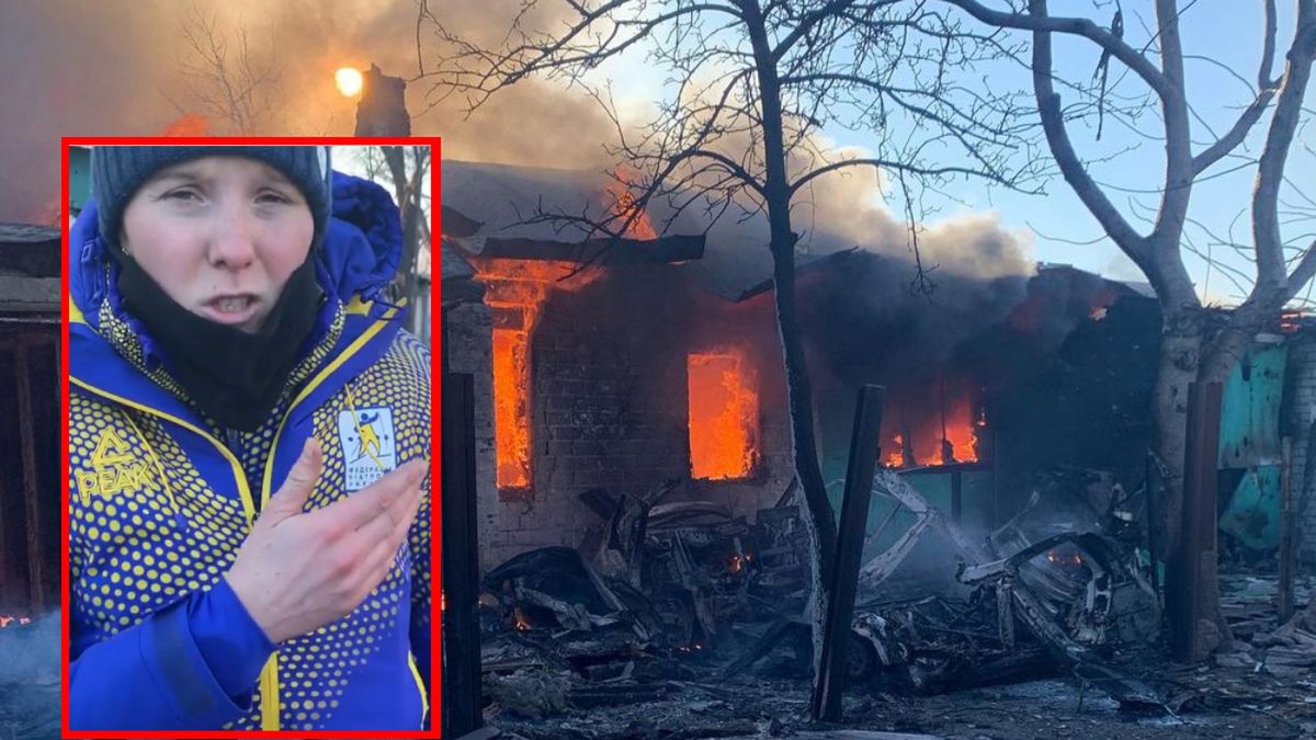 Płonący budynek w Ukrainie