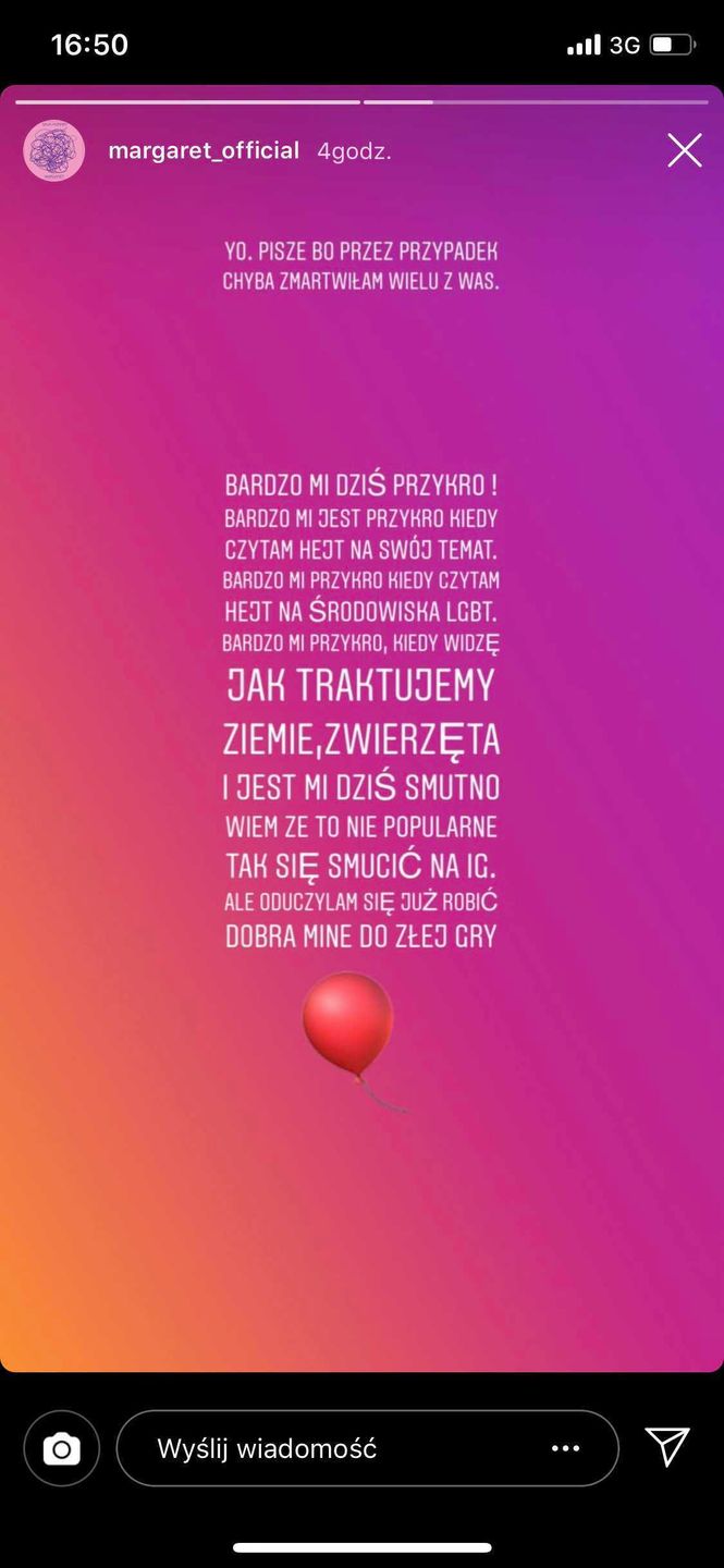 Margaret zamieściła smutny wpis na Instagramie