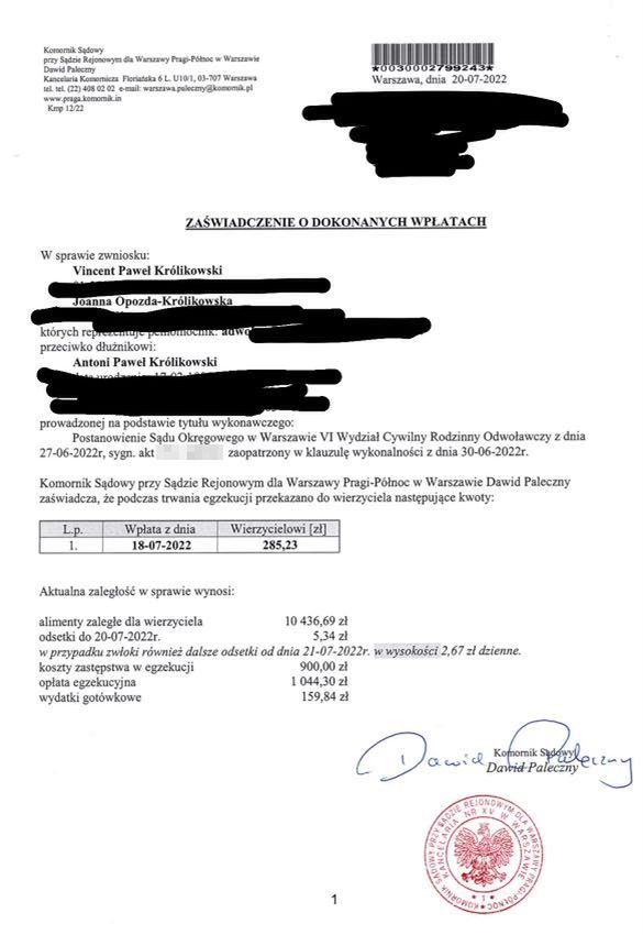 Pismo komornicze Joanna Opozda i Antek Królikowski