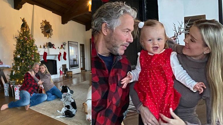 Joanna Krupa pozuje z mężem i córeczką przy choince