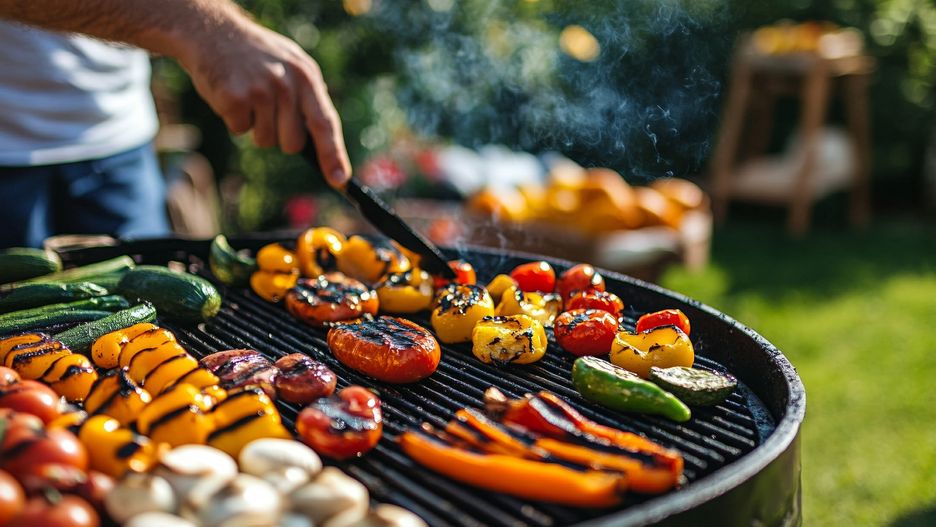 Close-up of grilled vegetables on barbecue in sunny backyard setting
grilled, vegetables, barbecue, backyard, sunny, grill, outdoor, cooking, peppers, zucchini, mushrooms, summer, picnic, leisure, food, smoke, coals, charcoal, fresh, vibrant, garden, healthy, vegetarian, delicious, preparation, hand, tongs, chef, season, culinary, tomato, gardening, nature, colorful, lifestyle, meal, day, capsicum, greenery, tool, juicy, natural, roasted, grilled, vegetables, barbecue, backyard, sunny, grill, outdoor, cooking, peppers, zucchini, mushrooms, summer, picnic, leisure, food, smoke, coals, charcoal, fresh, vibrant, garden, healthy, vegetarian, delicious, preparation, hand, tongs, chef, season, culinary, tomato, gardening, nature, colorful, lifestyle, meal, day, capsicum, greenery, tool, juicy, natural, roasted