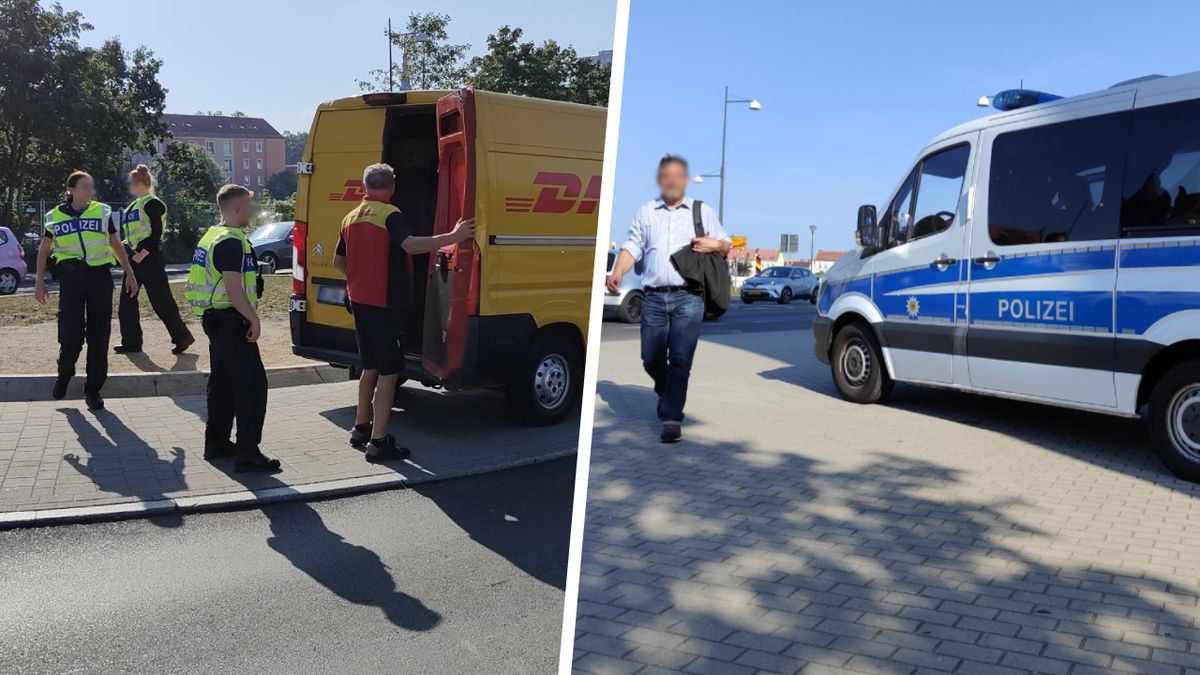 Po lewej: Niemcy przeprowadzają kontrolę pojazdu przekraczającego granicę w Słubicach, 27 września. Po prawej: patrol policji po niemieckiej stronie granicy