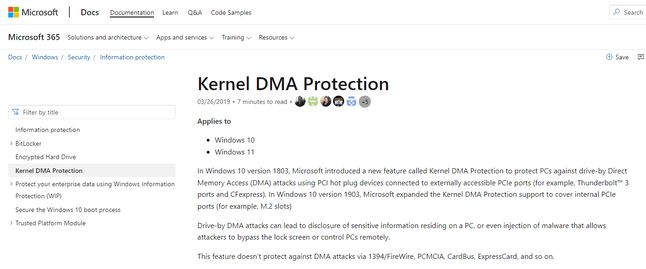 Ochrona DMA w Windows 10