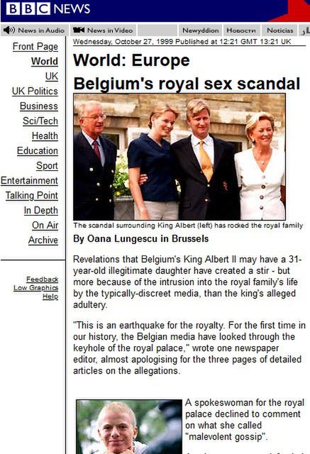 Fragment artykułu ze strony BBC z 1999 roku. Belgijska rodzina królewska zaprzeczała wszystkiemu