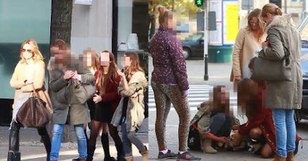 Hanna Lis z córkami w centrum Warszawy