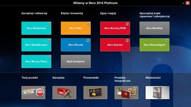 Nero 2014 Platinum ekran startowy