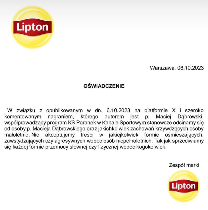 Lipton oświadczenie