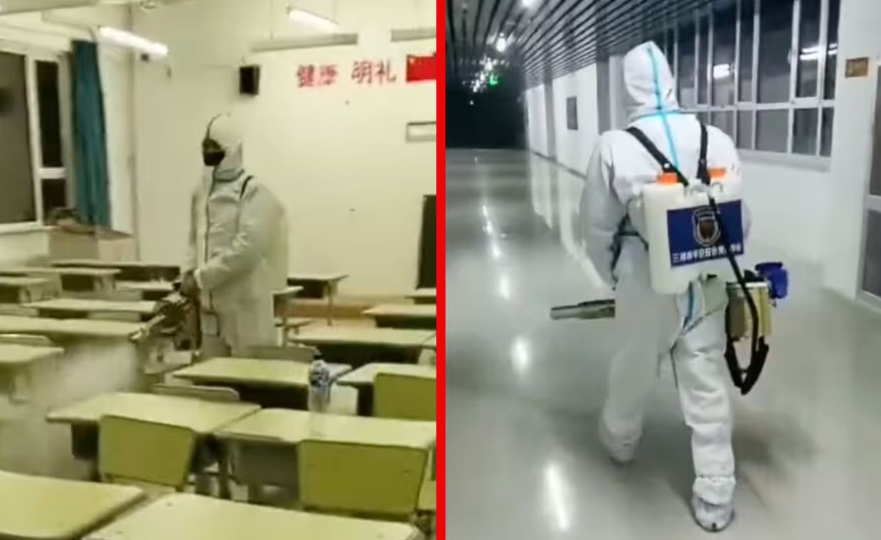 Disinfection in Chinese schools. Screenshot / X @ jenniferzeng97