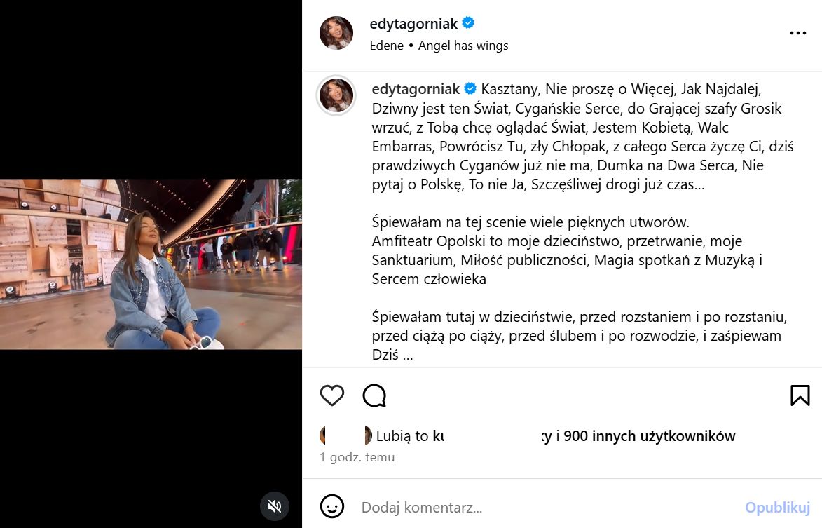 Wpis Edyty Górniak na Instagramie