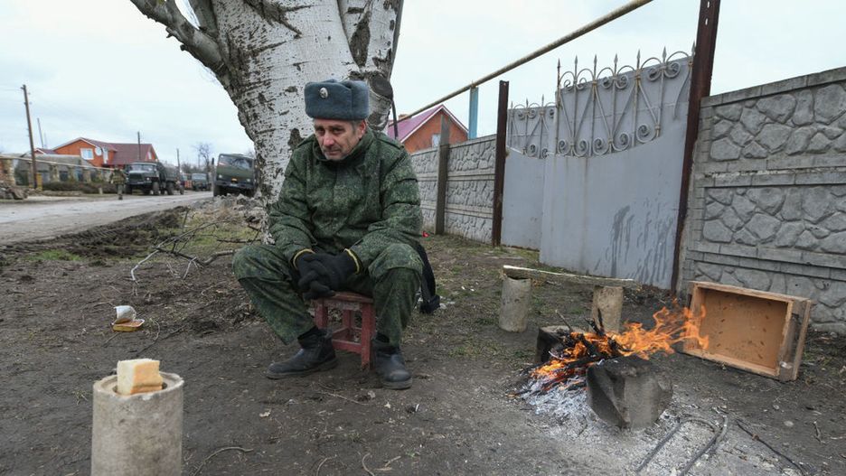 Pro-Russian separatists in DonetskDONETSK, UKRAINE - MARCH 01: Pro-Russian separatists, in uniforms without insignia, gather in the separatist-controlled settlement of Mykolaivka (Nikolaevka) and Bugas, in Donetsk region (DPR) of Ukraine on March 01, 2022. (Photo by Stringer/Anadolu Agency via Getty Images)Anadolu Agencybugas, dpr, pro-russian separatists, region