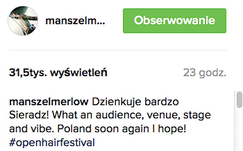 Mans Zelmerlow w Polsce, wpadka w podziękowaniach