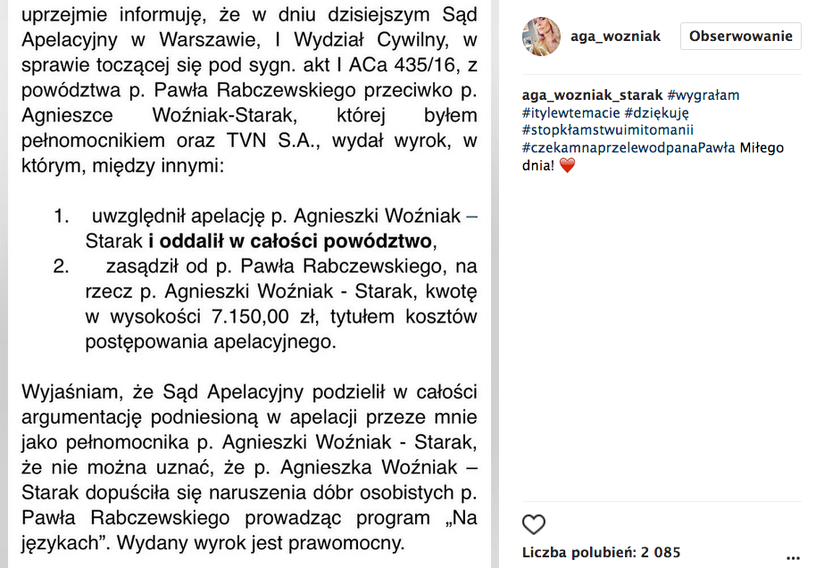 Agnieszka Woźniak-Starak wygrała proces z rodzicami Dody