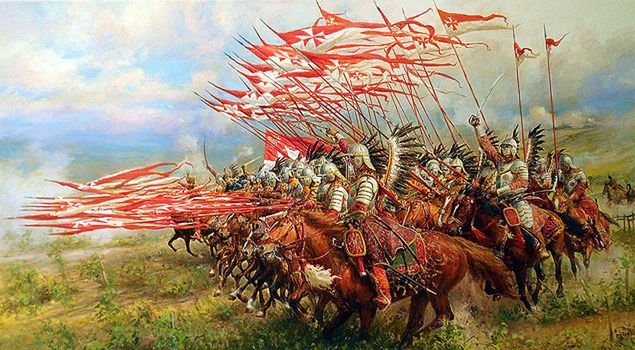 Obraz Mirosława Szeiba przedstawiający szarżę husarii 