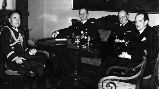 Spotkanie polskich władz z Ribbentropem w Warszawie w 1939 r. Od lewej: Śmigły-Rydz, von Moltke, Ribbentrop i Beck