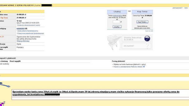 Oferty sprzedaży nerek nagminne na Allegro 1
