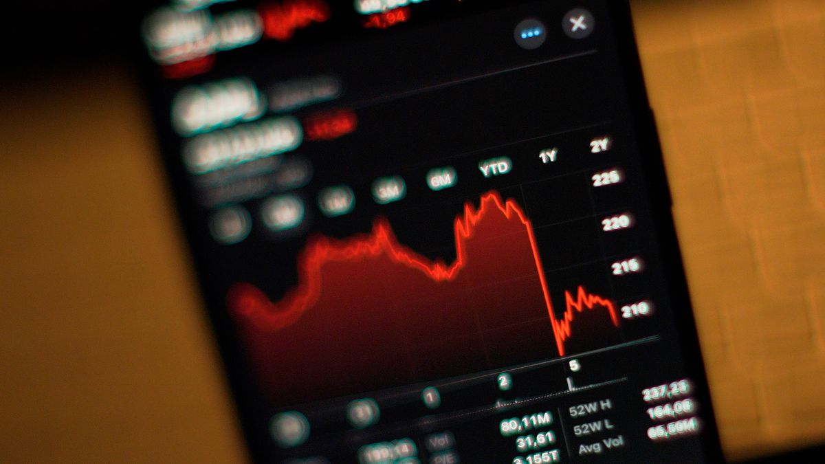 The Apple Stocks app is seen with stock market data in this illustration photo taken in Warsaw, Poland on 05 August, 2024. (Photo by Jaap Arriens/NurPhoto via Getty Images)