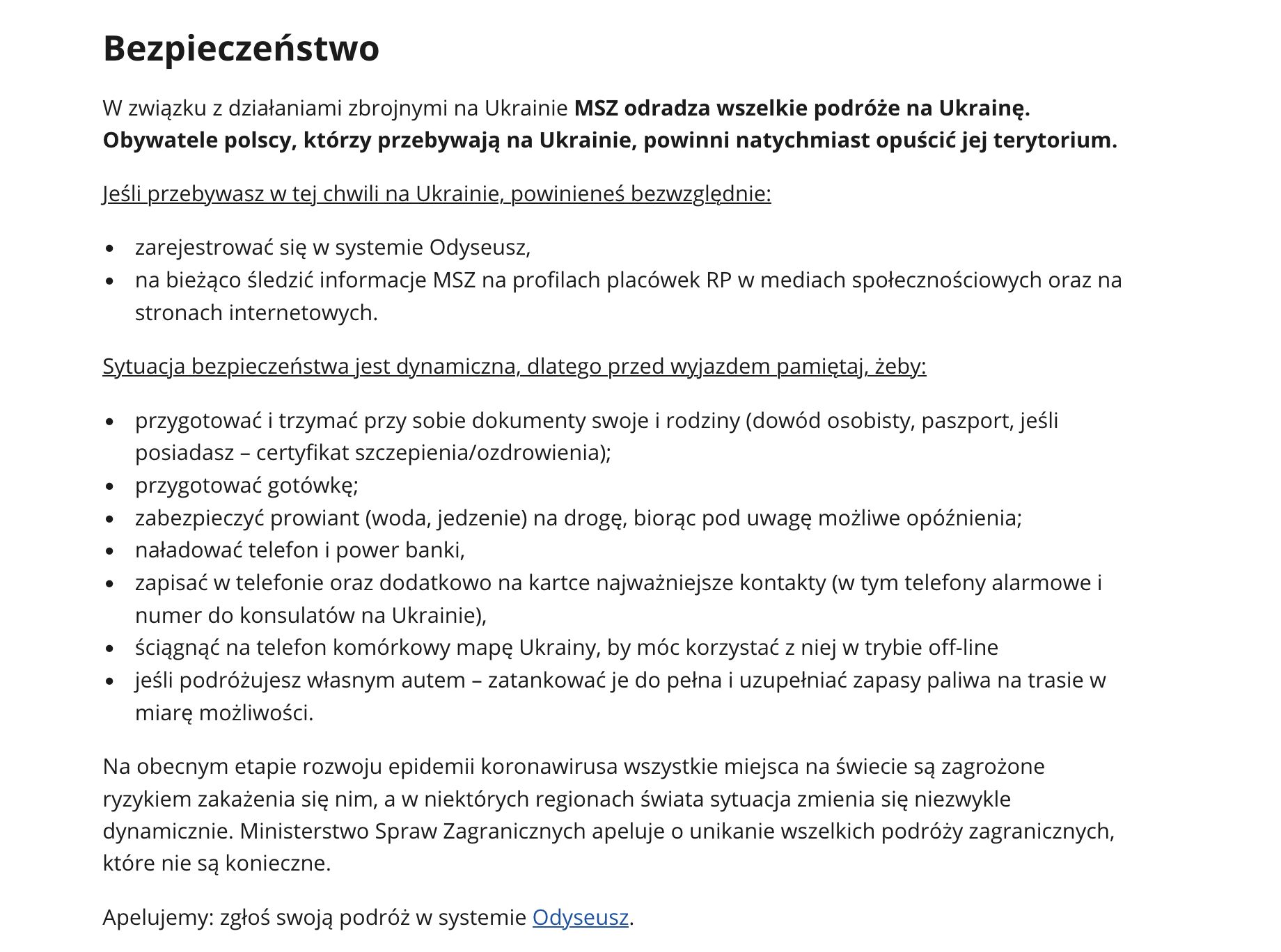 MSZ odradza podróży do Ukrainy 