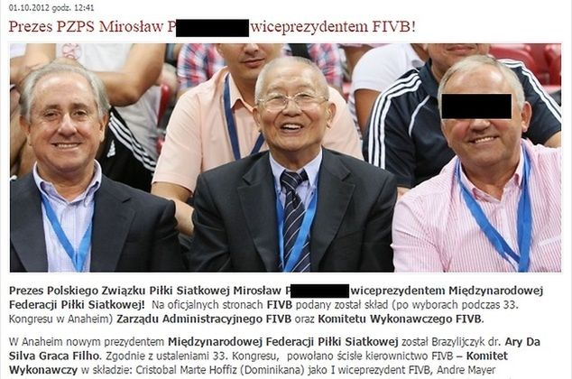 Ze względów prawnych ukryliśmy dane osobowe aresztowanego byłego prezesa PZPS. (fot. www.pzps.pl)