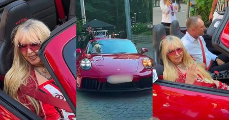 Maryla Rodowicz ZAJECHAŁA pod Operę Leśną wiśniowym PORSCHE za milion złotych! Królowa? (ZDJĘCIA)