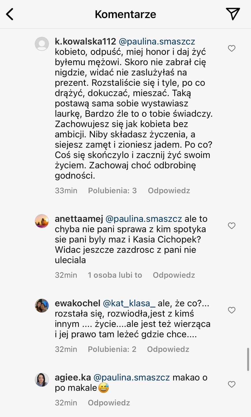 Internauci komentują wpis Pauliny Smaszcz