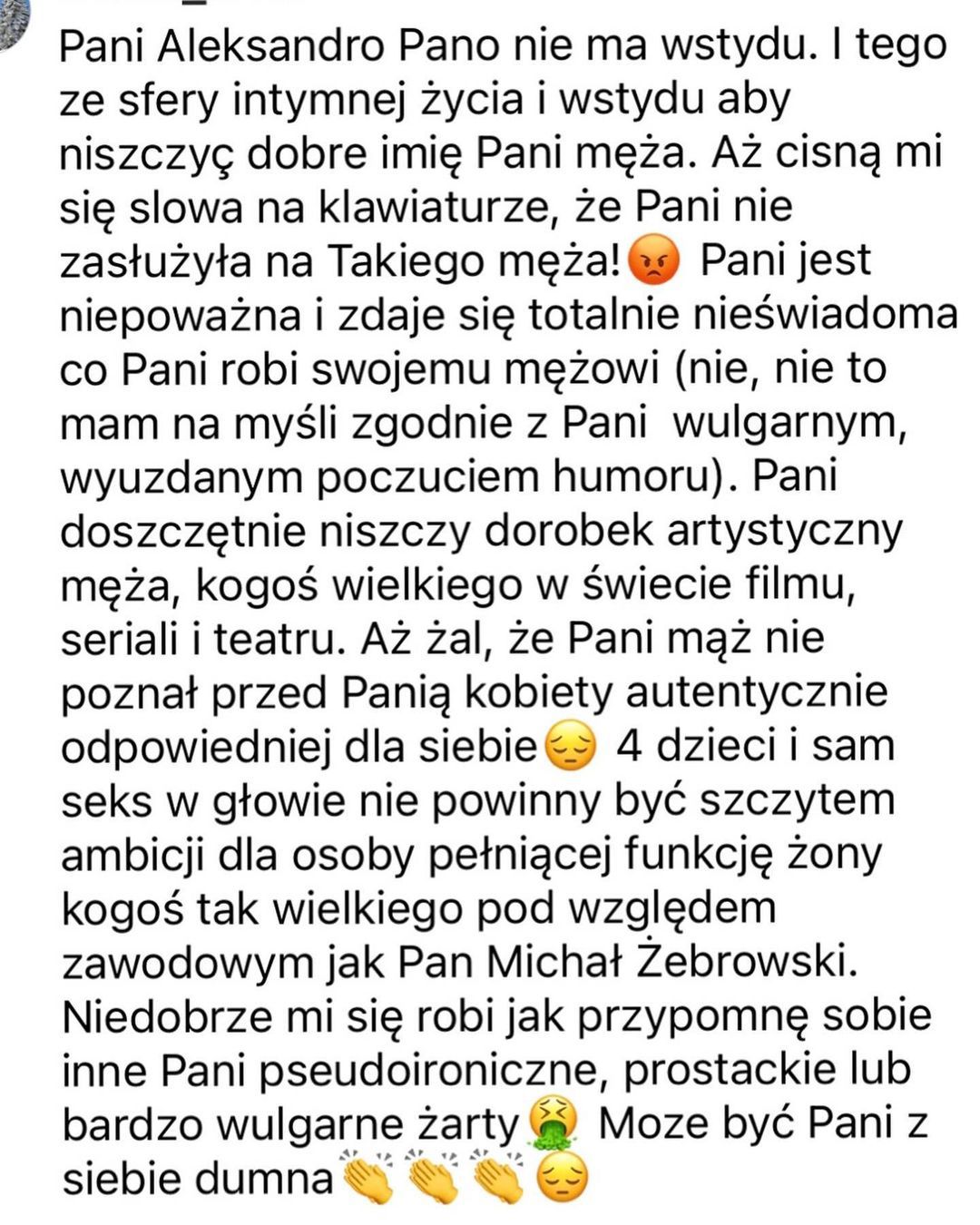 Ola Żebrowska krytykowana przez fankę