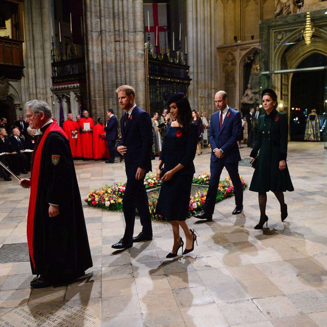 Meghan Markle, książę Harry, księżna Kate i książę William na mszy w Westminster Abbey
