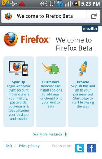 Firefox 8 beta dla Androida
