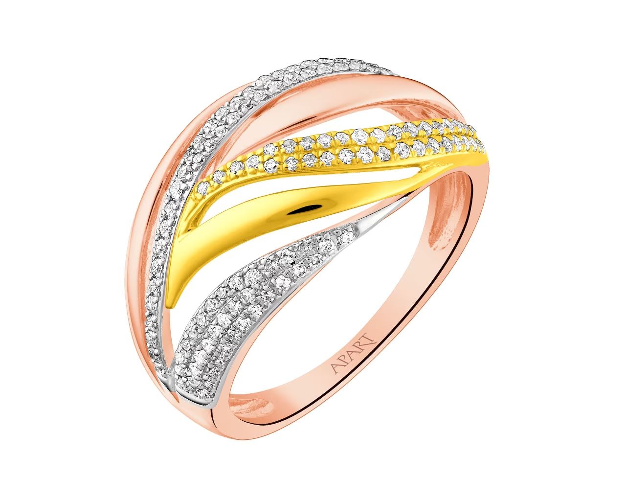 Pierścionek z różowego, żółtego i białego złota z diamentami, wzór 214.157; Apart.pl