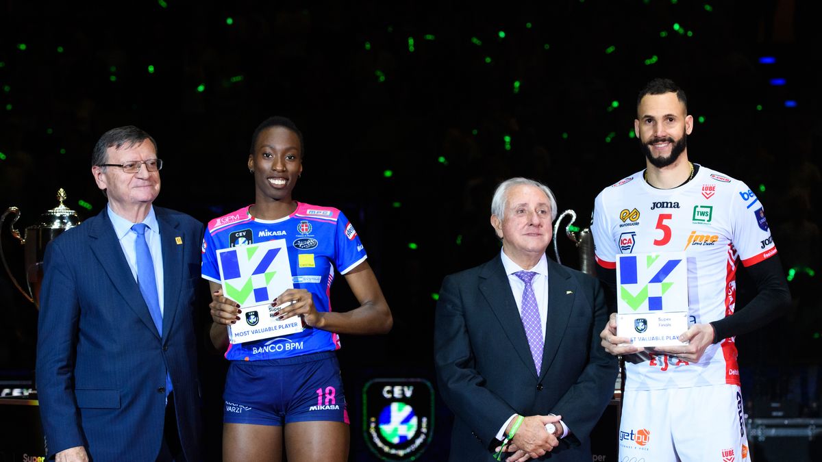 Materiały prasowe / CEV / Na zdjęciu od lewej: Aleksandar Boricić, Paola Egonu, Ary Graca i Osmany Juantorena