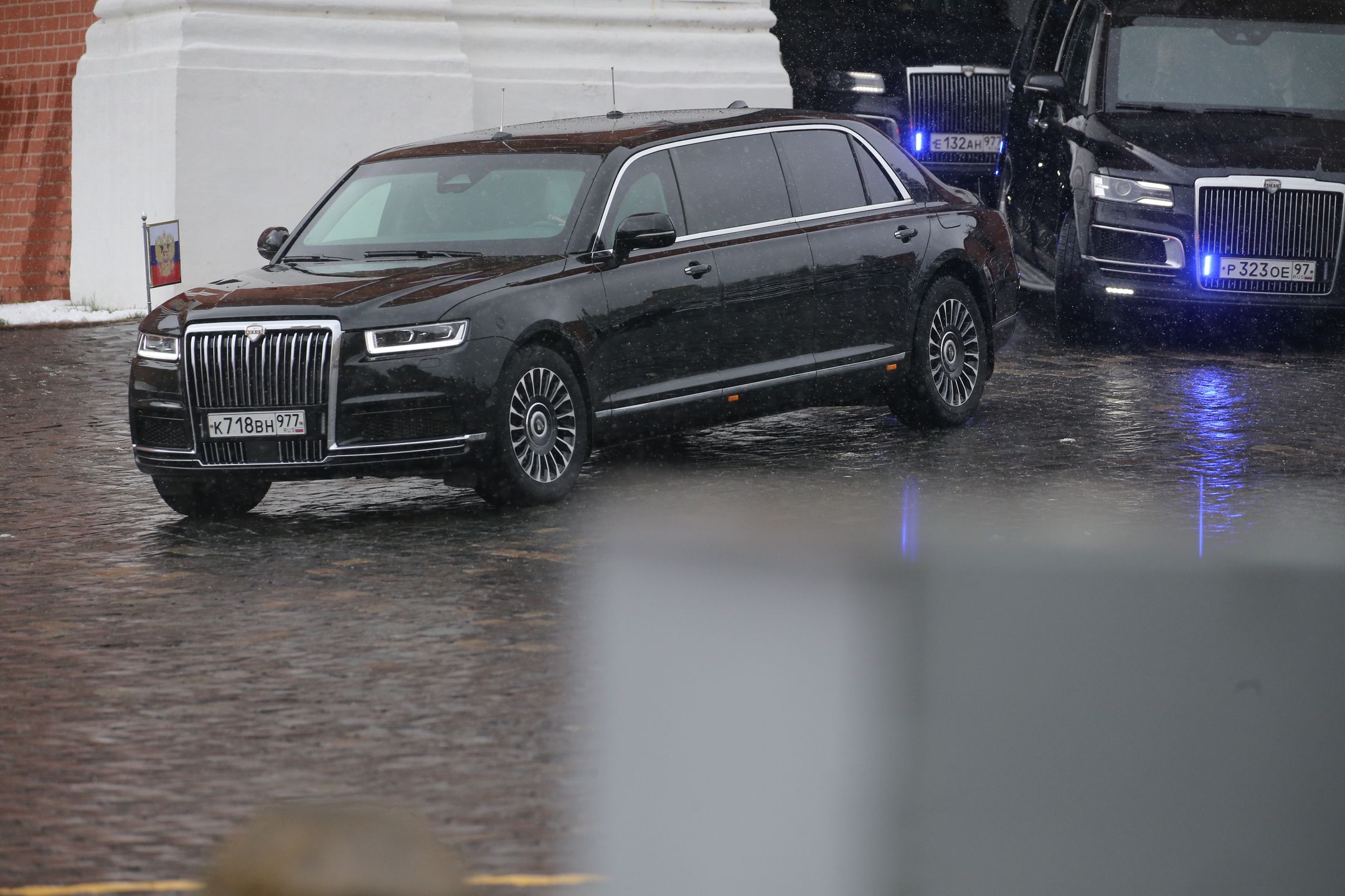MOSCOW, RUSSIA - NOVEMBER 4: (RUSSIA OUT) Russian President Vladimir Putin's Aurus Senat limousine arrives to the Red Square, on November 4 2024, in Moscow, Russia. Putin put flowers on the monument to Minin and Pozharsky, marking the National Unity Day. (Photo by Contributor/Getty Images)