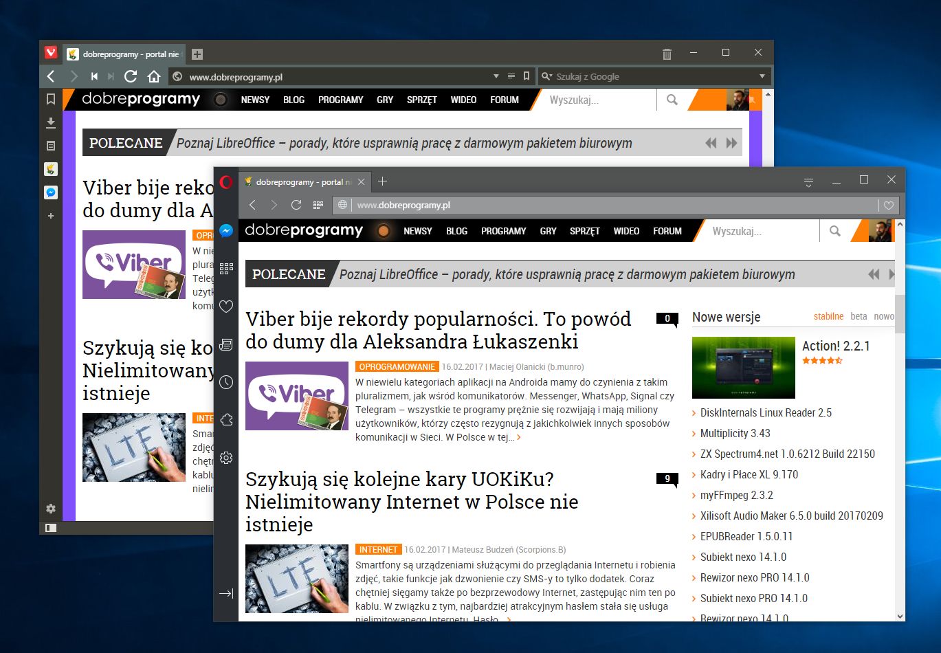 Na pierwszym planie Opera z ciemnym motywem, w tle Vivaldi