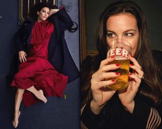 Liv Tyler pozuje ze szklanką piwa