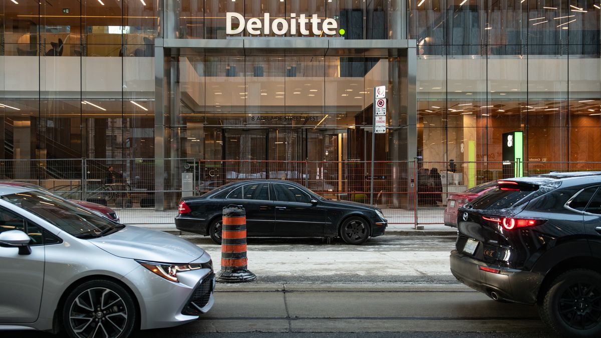 Construction barriers in front of the Deloitte building in the financial district of Toronto, Ontario, Canada, on Monday, Jan. 16, 2023. The vacancy rate at Canadian office buildings reached a record high at the end of last year as companies cut back on space while new supply continued to hit the market. Photographer: Galit Rodan/Bloomberg via Getty Images
