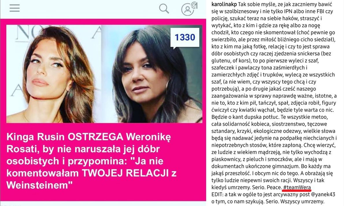 Karolina Korwin Piotrowska komentuje spór Kingi Rusin z Weroniką Rosati