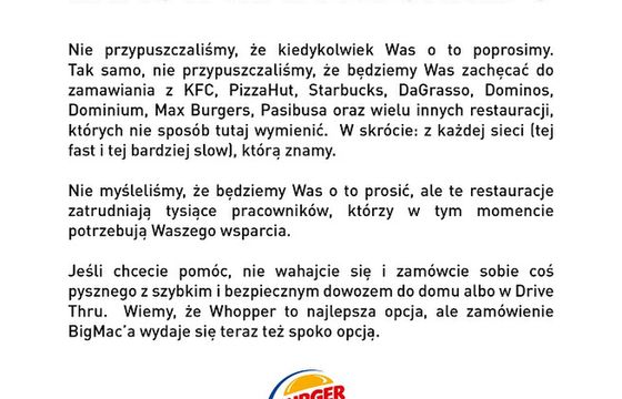 Burger King zachęca do zamawiania jedzenia w McDonald’s
