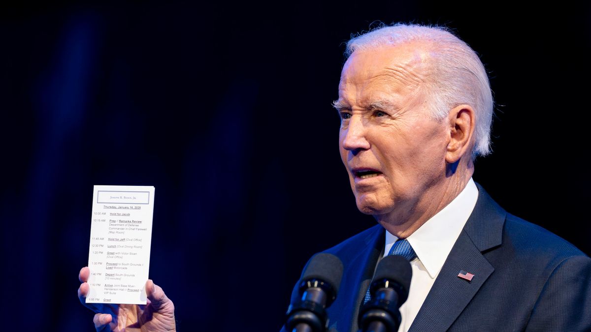 US President Joe Biden during a Commander in Chief farewell ceremony at Joint Base Myers-Henderson Hall in Arlington, Virginia, US, on Thursday, Jan. 16, 2025. The Biden administration advanced a plan to limit oil drilling and infrastructure across more of Alaska's National Petroleum Reserve, a bid to lock in land protections and conservation requirements days before President-elect Donald Trump takes office. Photographer: Bonnie Cash/UPI/Bloomberg via Getty Images
