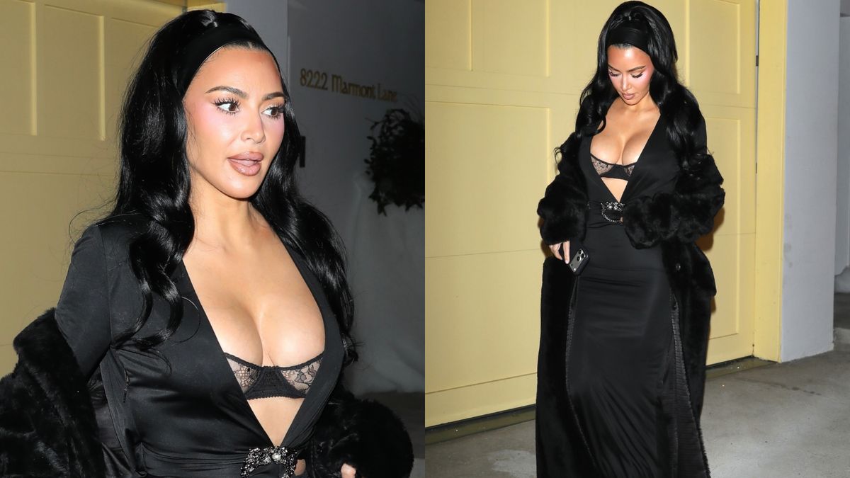 Kim Kardashian świeci pokaźnym dekoltem na świątecznej imprezie 