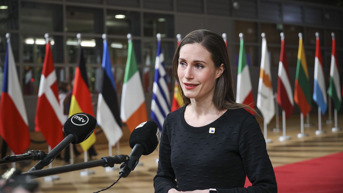 Prime Minister of Finland Sanna Marin talks to the media at a standup doorstep press briefing. The Finnish PM answers questions from journalists after the end of the European Council, the EU heads of states meeting at the headquarters of the European Union. The EU leaders summit focused on the energy crisis, accepting new member candidacy and assisting Ukraine as the Russia Ukraine conflict continues. European Council in Brussels in Belgium on 15 December 2022  (Photo by Nicolas Economou/NurPhoto via Getty Images)