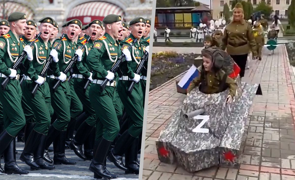 Krążowniki i czołgi z kartonu, karabiny z plastiku. Obchody 9 maja w rosyjskim przedszkolu. Fot. Twitter/@Nexta_tv