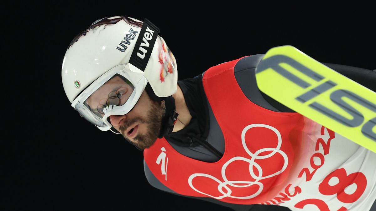 ZHANGJIAKOU, CHINA - FEBRUARY 11: Vladimir Zografski of Team Bulgaria competes during the Men's Large Hill Individual Qualification round on day 7 of Beijing 2022 Winter Olympics at National Ski Jumping Centre on February 11, 2022 in Zhangjiakou, China. (Photo by Ezra Shaw/Getty Images)