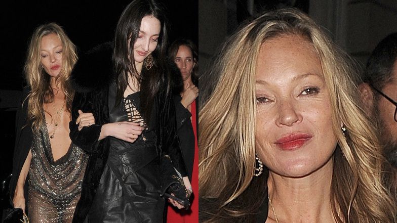 "Zmęczona" Kate Moss w RYZYKOWNEJ kreacji z dekoltem do pępka oddaje się clubbingowi z koleżanką w Londynie (ZDJĘCIA)