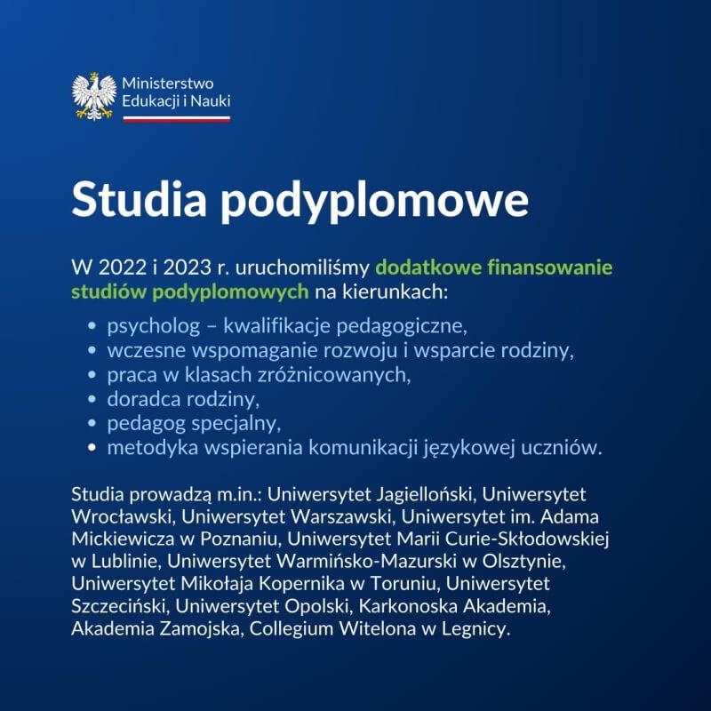 Studia podyplomowe dofinansowanie MEiN