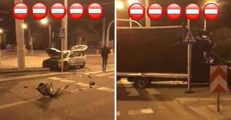 Nocna kolizja na skrzyżowaniu w Lublinie. Zderzyły się dwa pojazdy