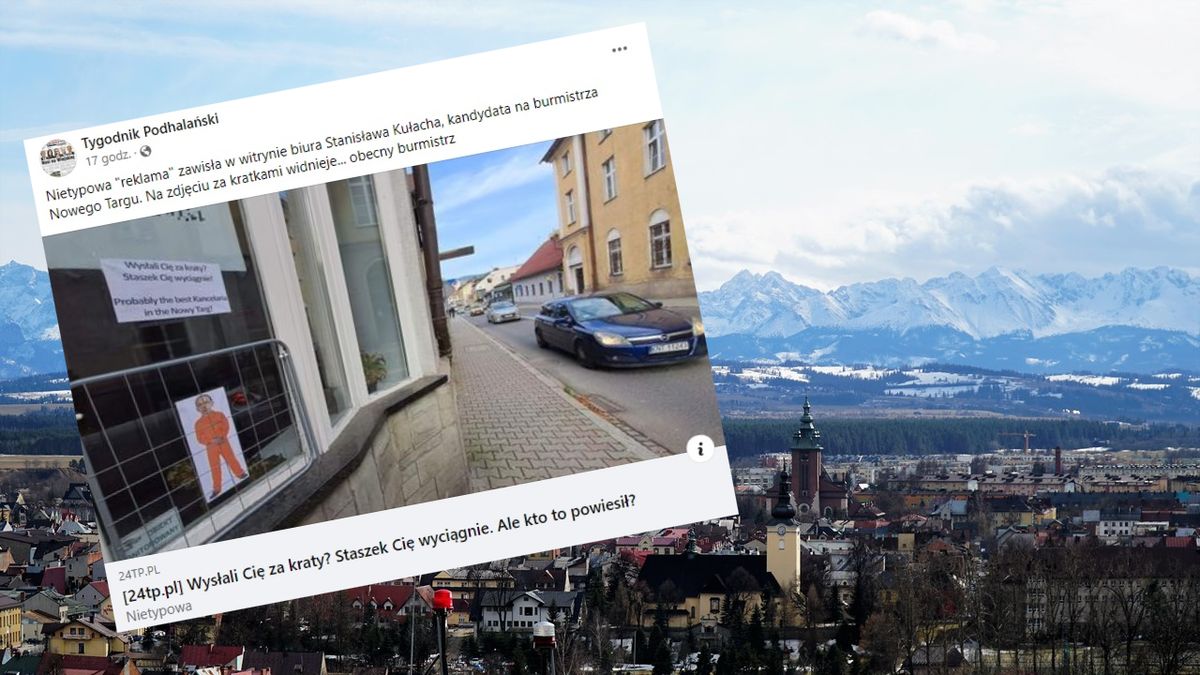 Prowokacyjna instalacja na biurze Stanisława Kułacha w Nowym Targu.